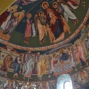 pictura bizantina fresca altar Inaltarea Domnului Sf Prooroc David Sf  Arh Mihail Maica Domnului pe tron Sf Arh.  Gavriil Sf Prooroc Solomon Impartasirea Apostolilor