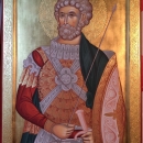 Icoana pe lemn Sf. M. Mc. Mina, foita de aur 24 K  pictura bizantina